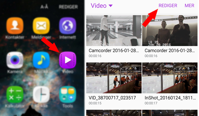 Skjermdump av videoredigeringsappen til Android